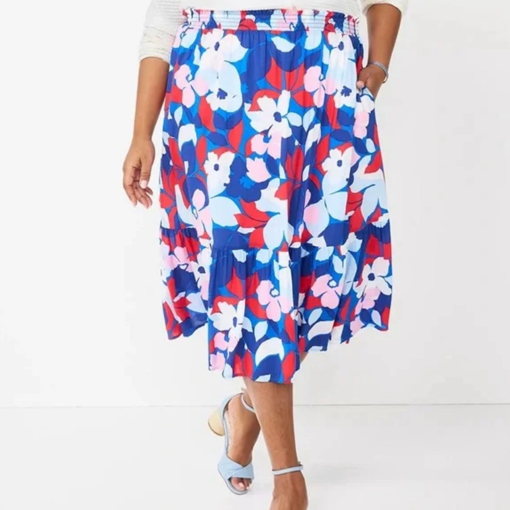 Draper James Floral Smocked Waist Midi Skirt Size 1X